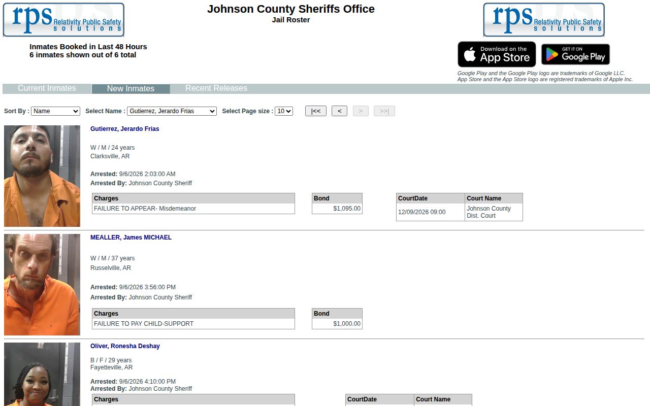 Johnson County daily arrest report New Inmates search window