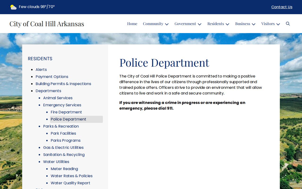 Coal Hill Police Department official page for arrest record contact routing