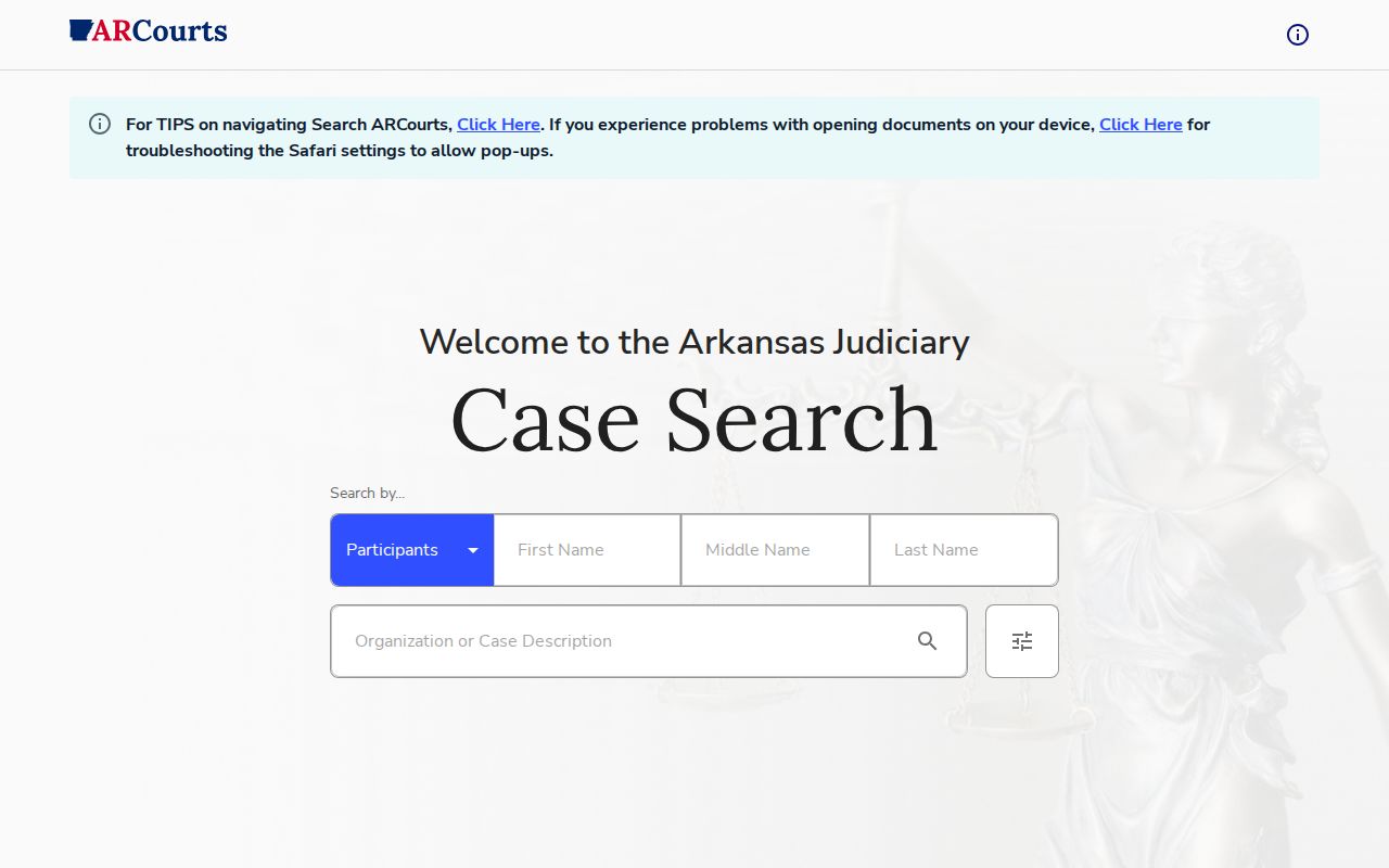 Search ARCourts CourtConnect public case search interface